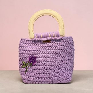 Lavender Bloom Crochet Top Handle Tote Bag